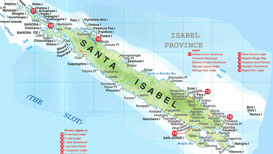 Map Santa Isabel, Solomon Islands