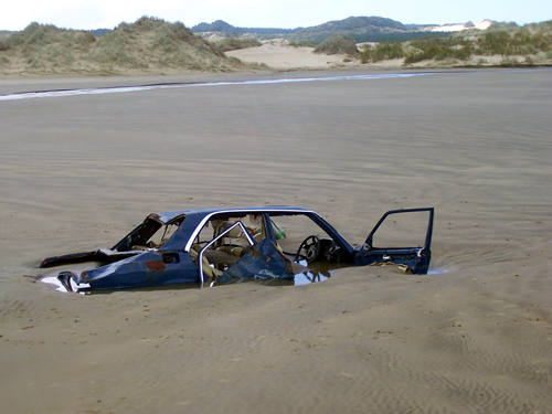 Wrecked car, 90-Mile Beach, NZ